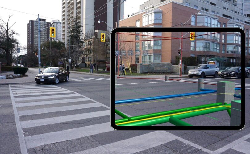 Augmented Reality tablet showing underground utilities and above ground wiring