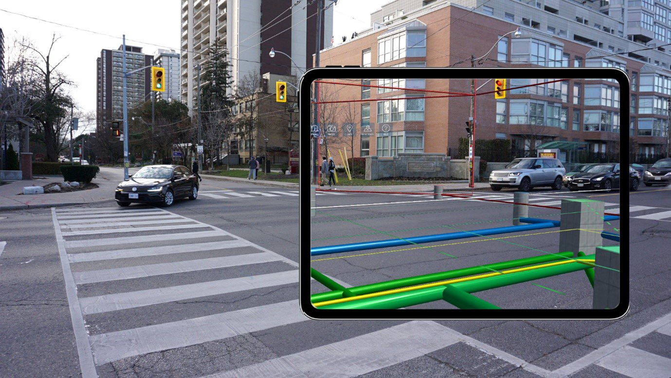 Augmented Reality tablet showing underground utilities and above ground wiring